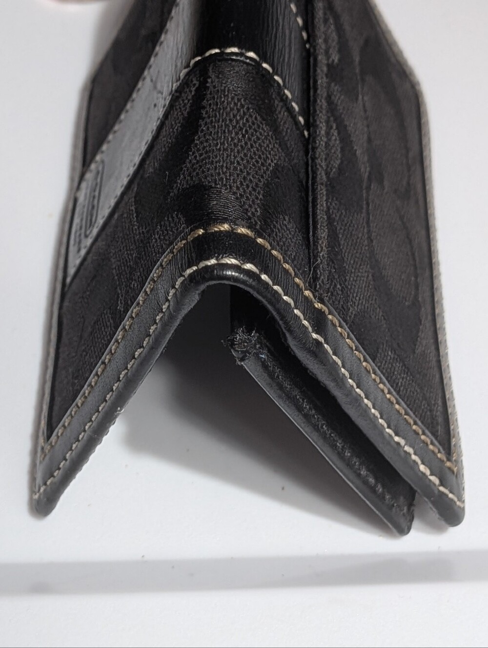 Coach Wallet Card Case Black Signature C Canvas Leather Compact Mini ID Holder - Picture 5 of 8